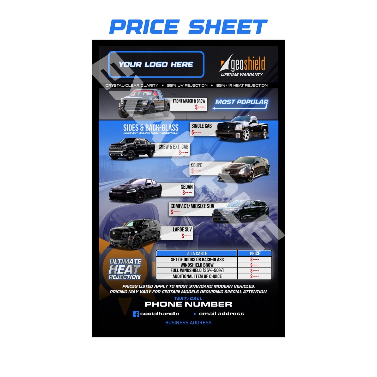 Price Sheet, Review Hanger, Biz Card (File Package)